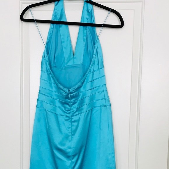 Teal sateen bodycon halter dress - Picture 2 of 5